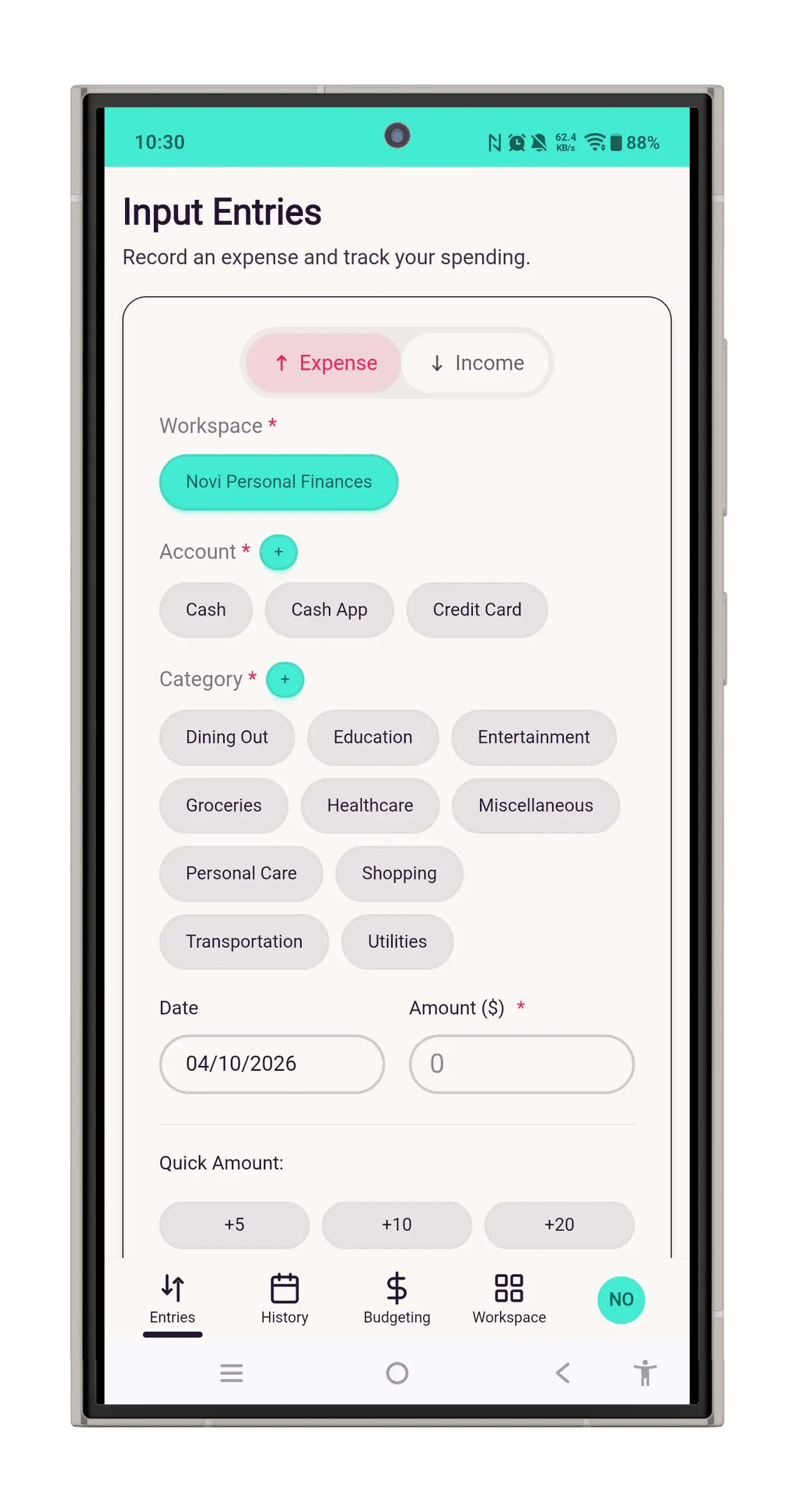 Zherani expense tracker on a device