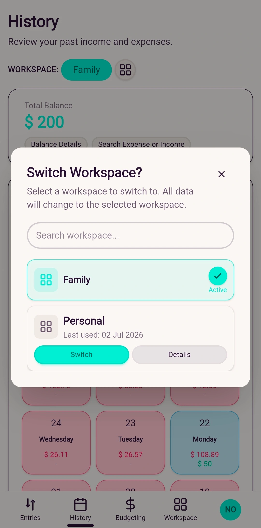 Zherani multi-workspace overview