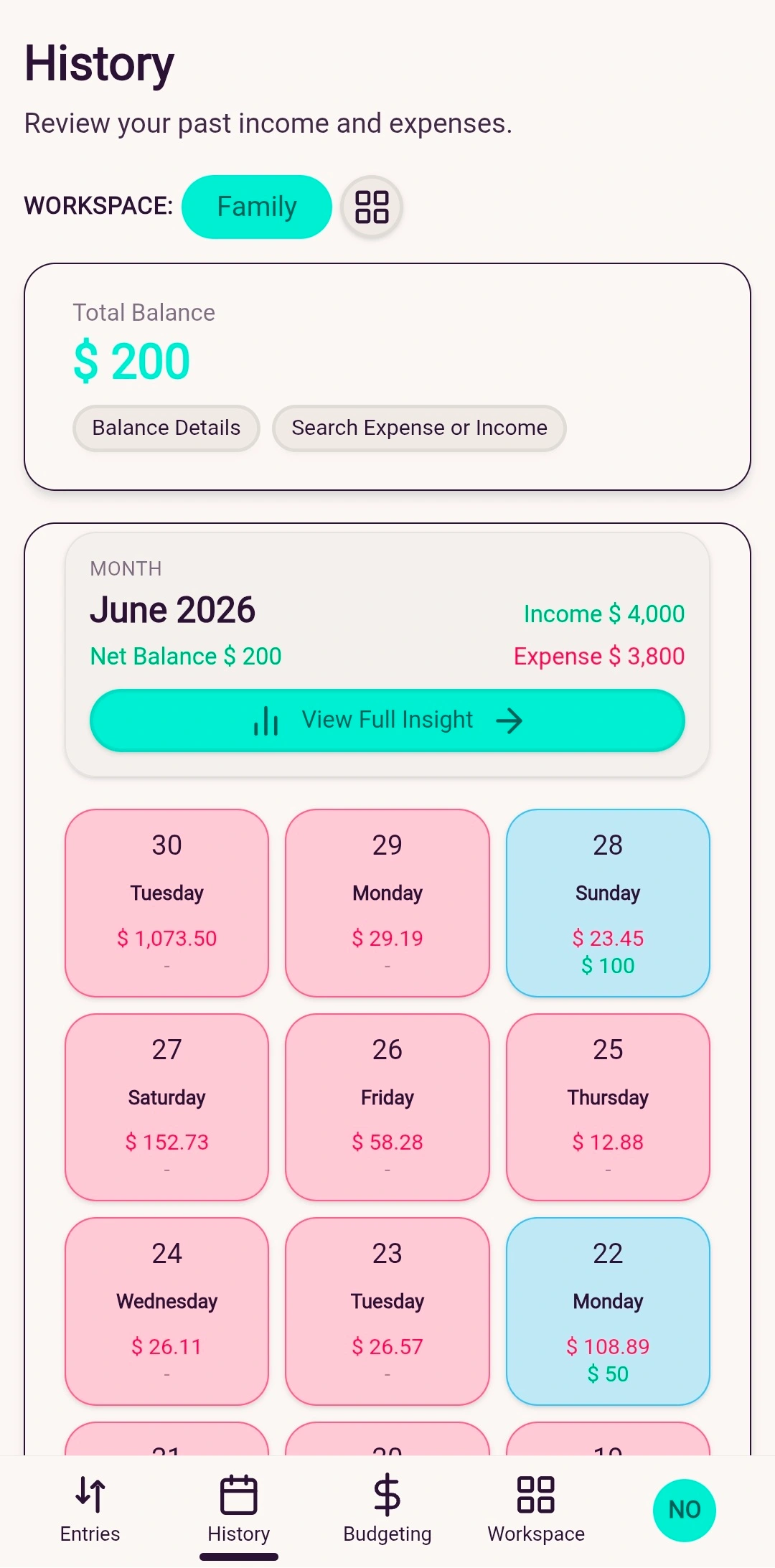 Zherani calendar view